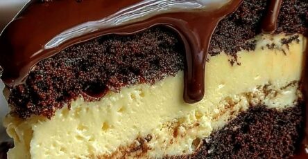Chocolate Cheesecake Filled and Ganache-Topped Cake
