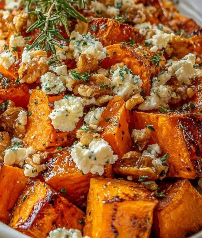 Patates douces rôties au sirop d’érable, feta et noix