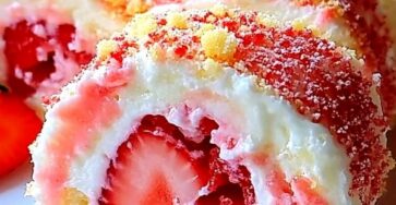 Gâteau roulé au cheesecake et au shortcake aux fraises