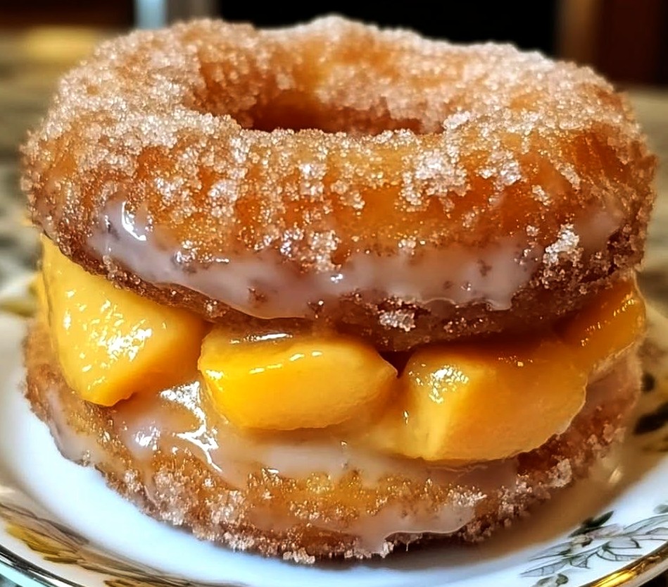 Peach Cobbler Cheesecake Stuffed Donuts