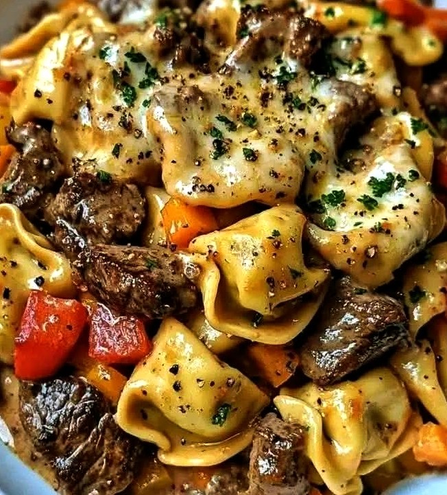 Creamy Cowboy Butter Tortellini with Steak, Carrots & Bell Peppers Creamy Cowboy Butter Tortellini with Steak, Carrots & Bell Peppers