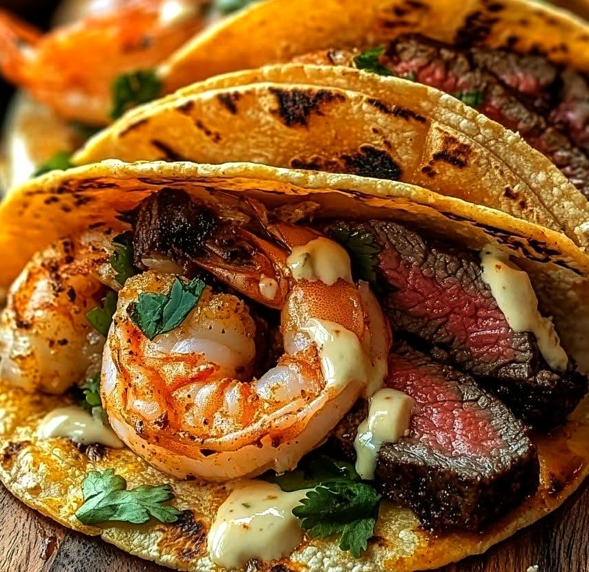 Gourmet Surf and Turf Tacos with Steak and Shrimp Gourmet Surf and Turf Tacos with Steak and Shrimp