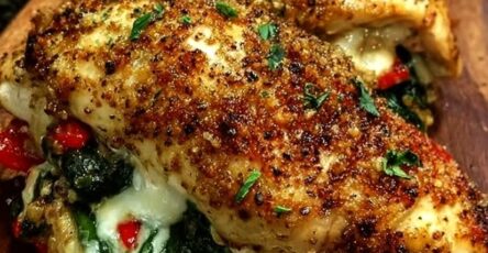 Roasted Red Pepper, Spinach, and Mozzarella Stuffed Chicken