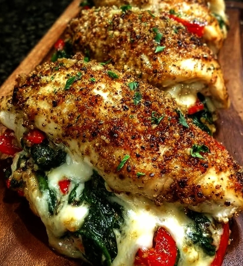 Roasted Red Pepper, Spinach, and Mozzarella Stuffed Chicken Roasted Red Pepper, Spinach, and Mozzarella Stuffed Chicken