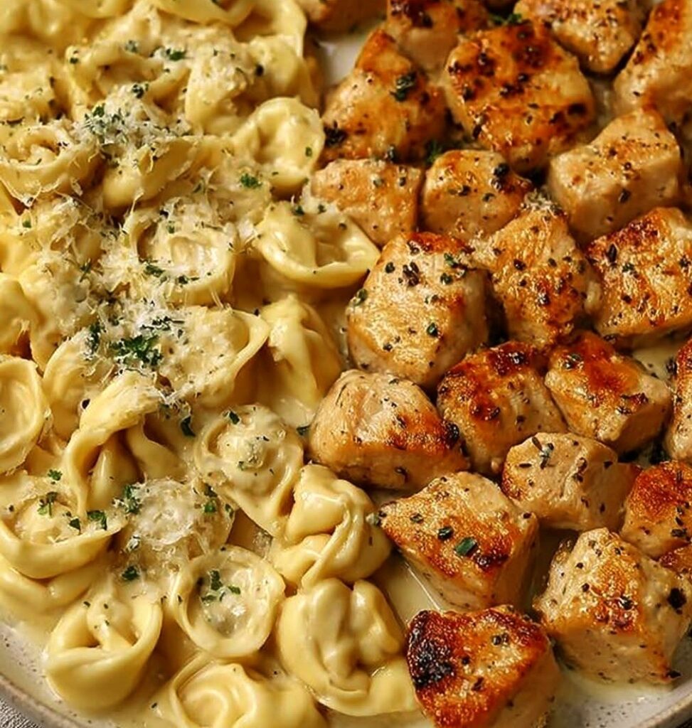 Garlic Butter Chicken Bites & Creamy Alfredo Tortellini