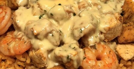 Cheesy Chicken & Shrimp Rice