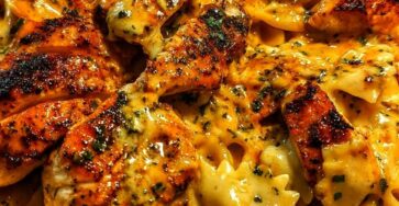 Garlic Butter Chicken Bowties with Mozzarella Cream Sauce