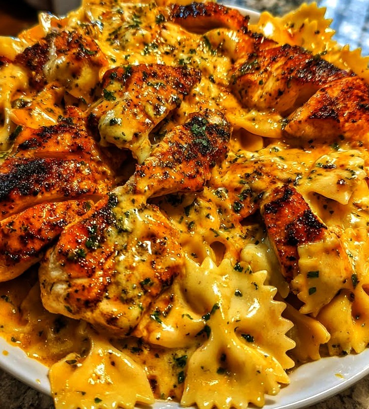 Garlic Butter Chicken Bowties with Mozzarella Cream Sauce