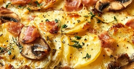 Gratin crémeux de pommes de terre, champignons et brie