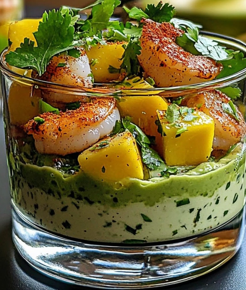Verrine de Crevettes Mangue et Crème d’Avocat