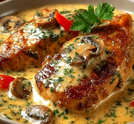 Poulet à la Sauce Crémeuse aux Champignons