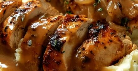 Chicken and Garlic Gravy with Cheesy Mashed Potatoes