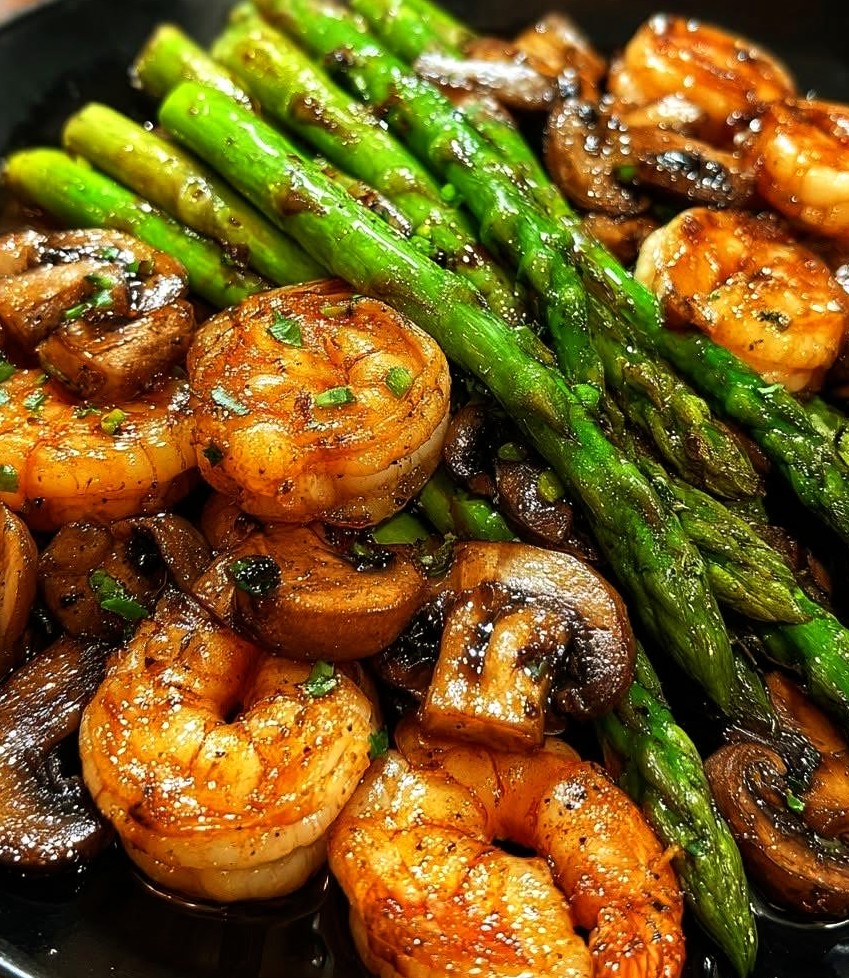 Garlic Shrimp Stir-Fry with Asparagus & Mushrooms