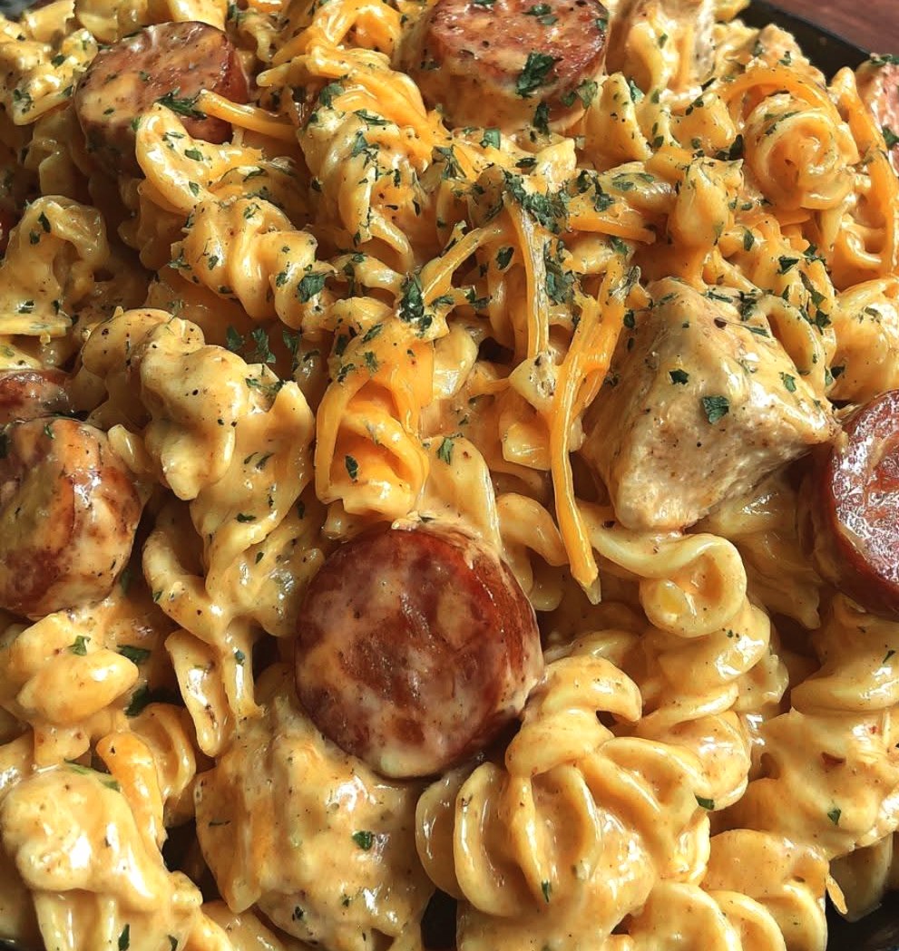 Crockpot Creamy Ranch Chicken & Sausage Cheddar Pasta