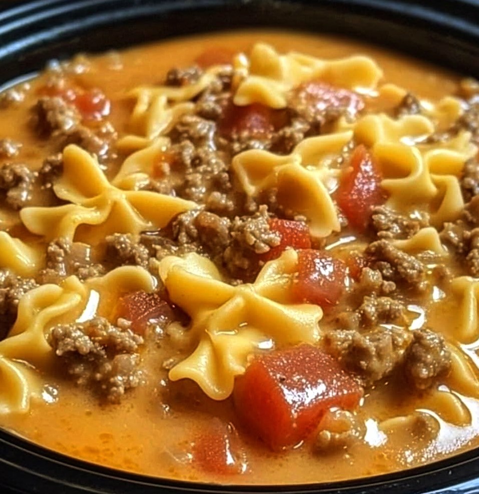 Easy Crockpot Cheesy Beef Pasta