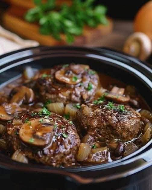 Slow Cooker Salisbury Steak with Frozen Patties