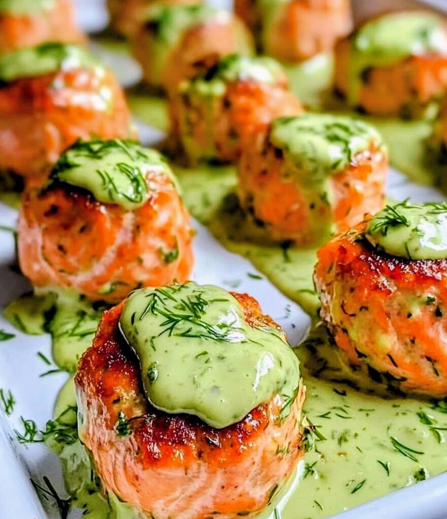 Baked Salmon Meatballs with Creamy Avocado Sauce