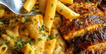 Cheesy Alfredo Garlic Butter Chicken with Penne Pasta
