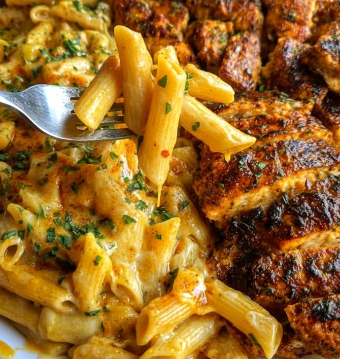 Cheesy Alfredo Garlic Butter Chicken with Penne Pasta