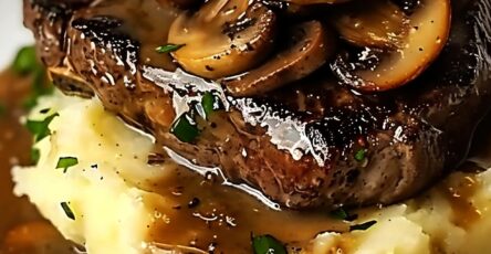 Steak with Mushroom Gravy and Creamy Mashed Potatoes