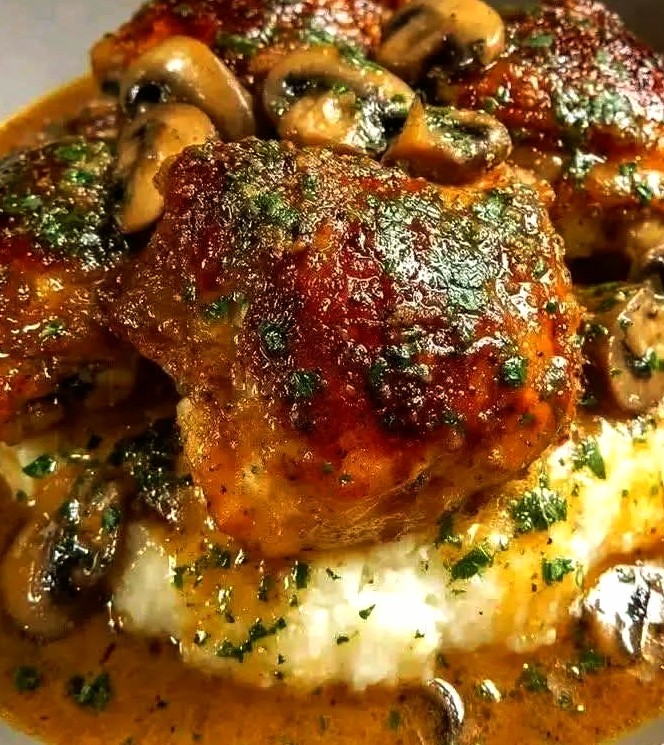 Creamy Garlic Mushroom Chicken Thighs