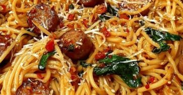 Sticky Honey Garlic Sausage Pasta Skillet