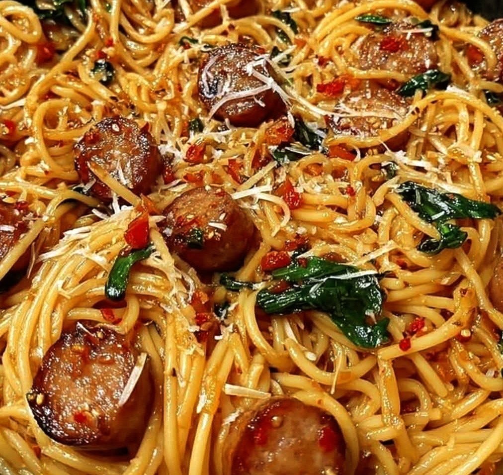 Sticky Honey Garlic Sausage Pasta Skillet