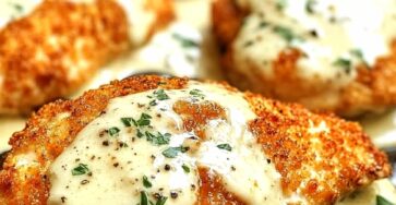 Parmesan Crusted Chicken with Creamy Garlic Sauce