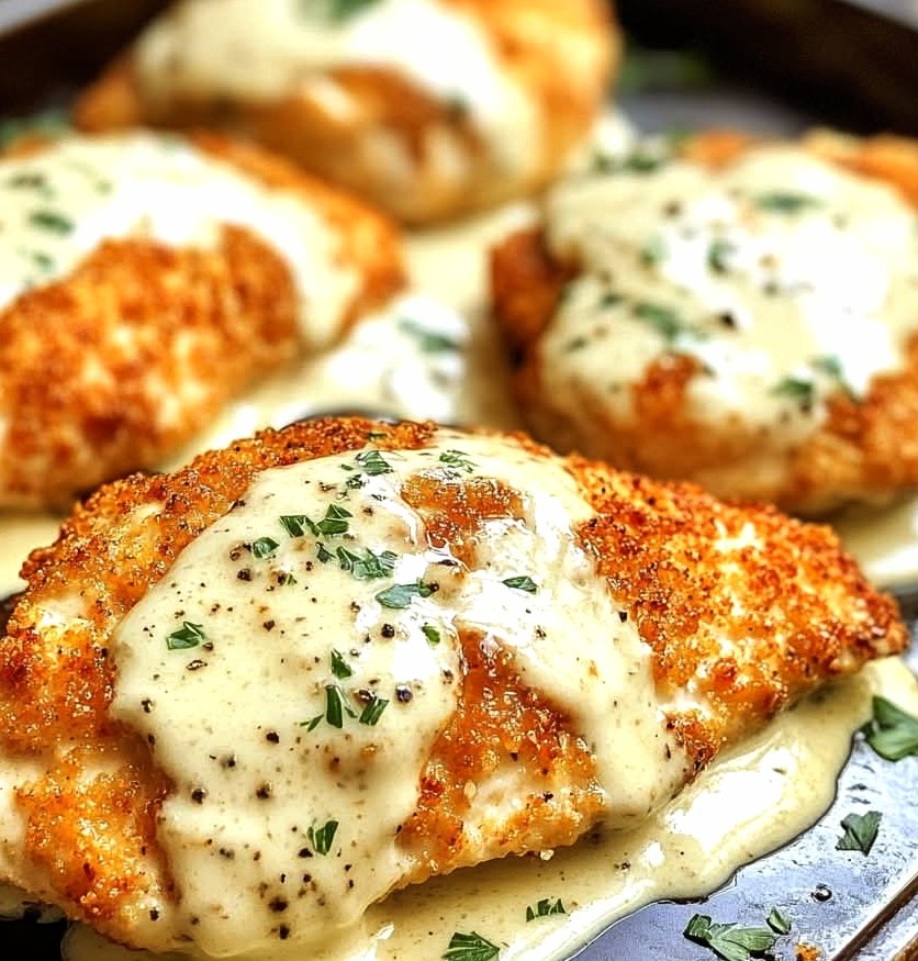 Parmesan Crusted Chicken with Creamy Garlic Sauce