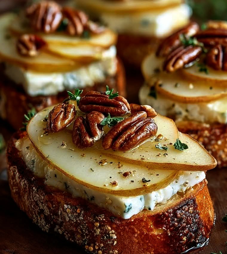 Pear, Cheddar & Pecan Crostini
