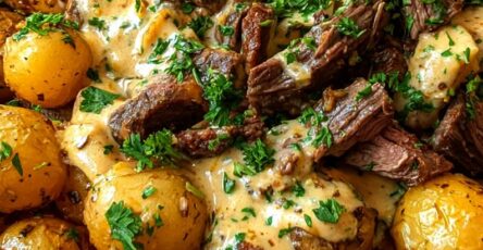 Cajun Steak & Potato Alfredo Skillet with Creamy Garlic Sauce