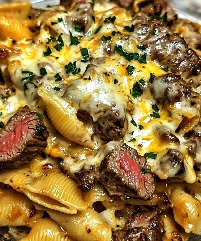 Garlic Butter Steak Bites with Creamy Pasta Shells