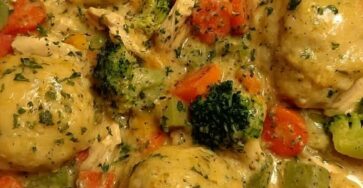 Creamy Broccoli Cheddar Chicken and Dumplings