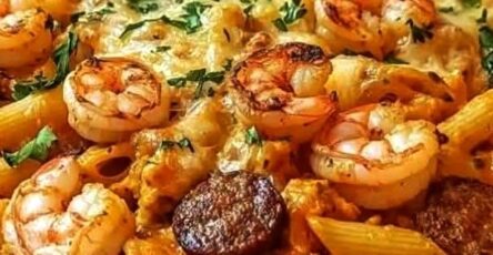 Louisiana Shrimp and Sausage Pasta Bake
