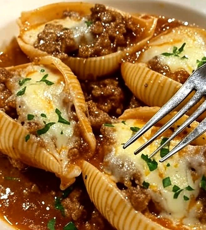 Cheesy Beef and Shells in Tomato Sauce Cheesy Beef and Shells in Tomato Sauce