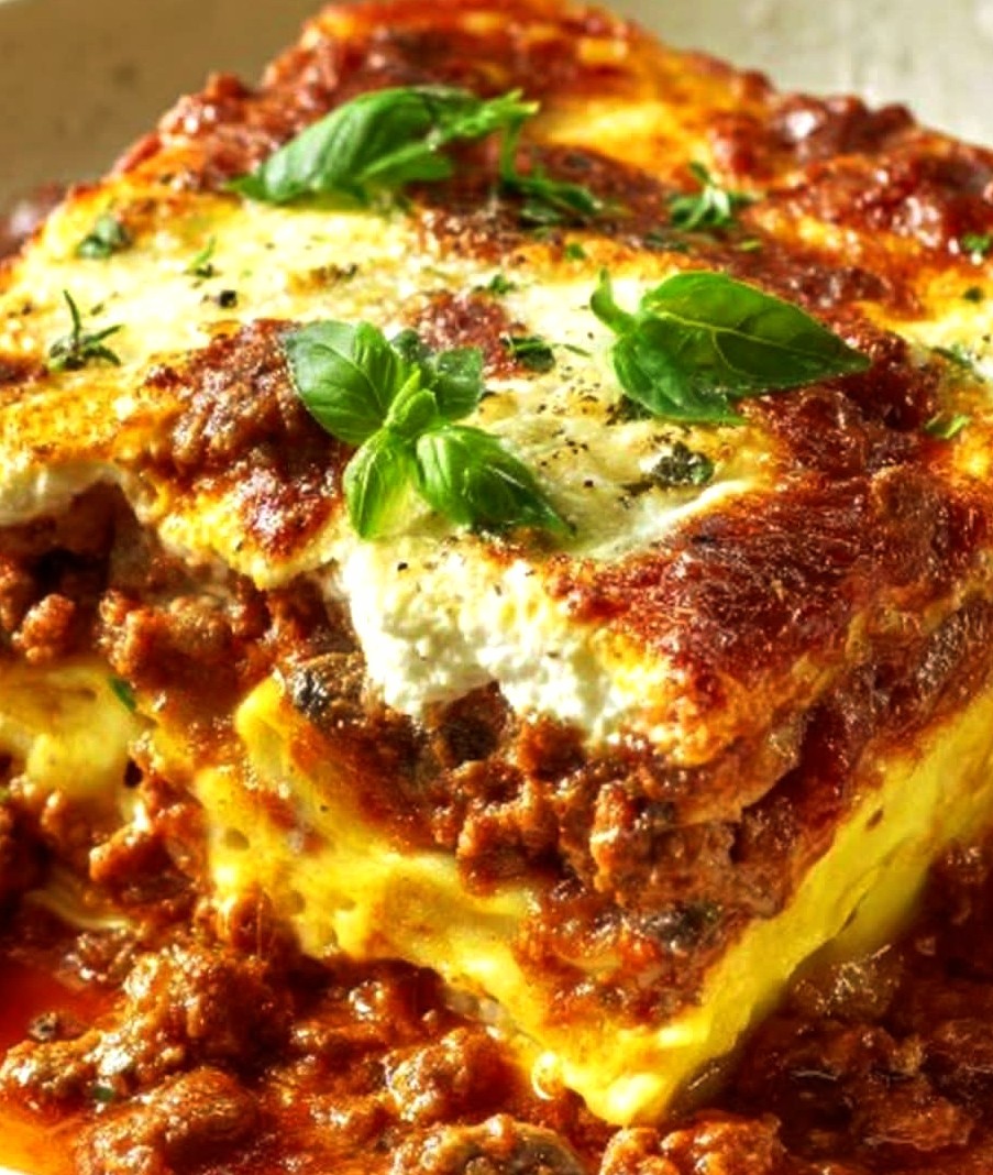 Low-Carb Cheese Noodle Lasagna with Beef & Mushrooms