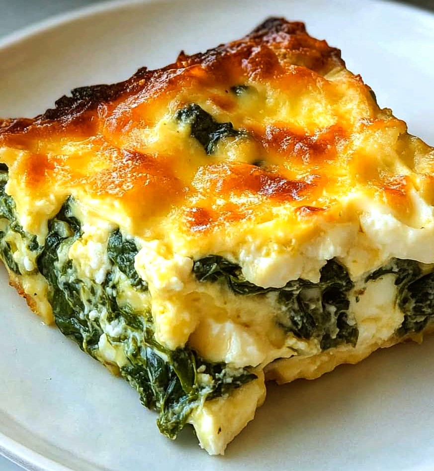 Golden-Baked Spinach, Mozzarella & Feta Egg Casserole Slice