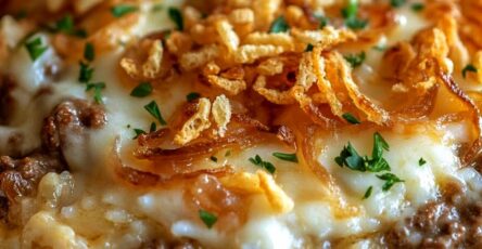French Onion Ground Beef and Rice Casserole