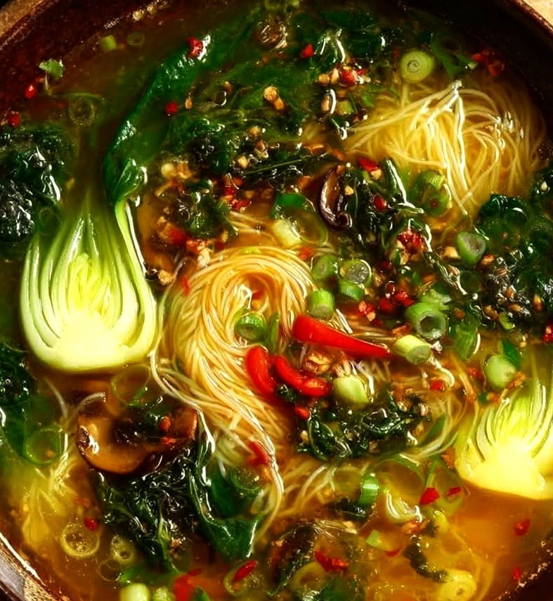 Healing Ginger Garlic Noodle Broth Warm, Immune-Boosting