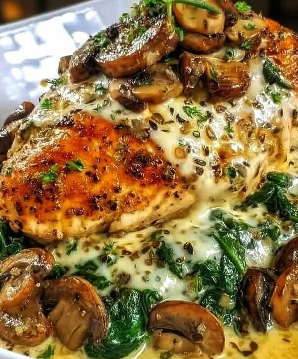 Creamy Low-Carb Chicken, Spinach & Mushroom Bake