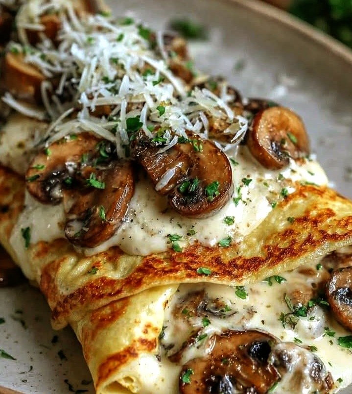 Savory Crepes with Mushrooms & Creamy Sauce