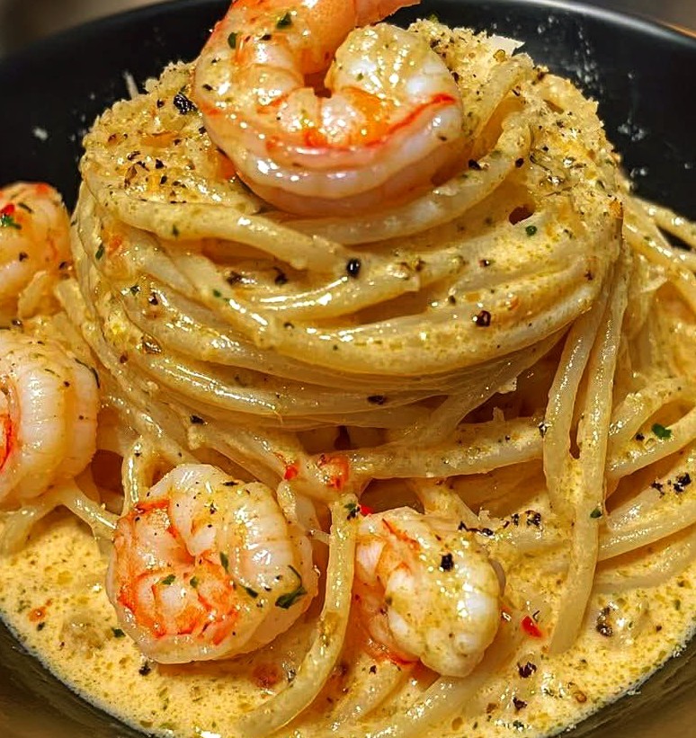 Creamy Cajun Shrimp Pasta Volcano