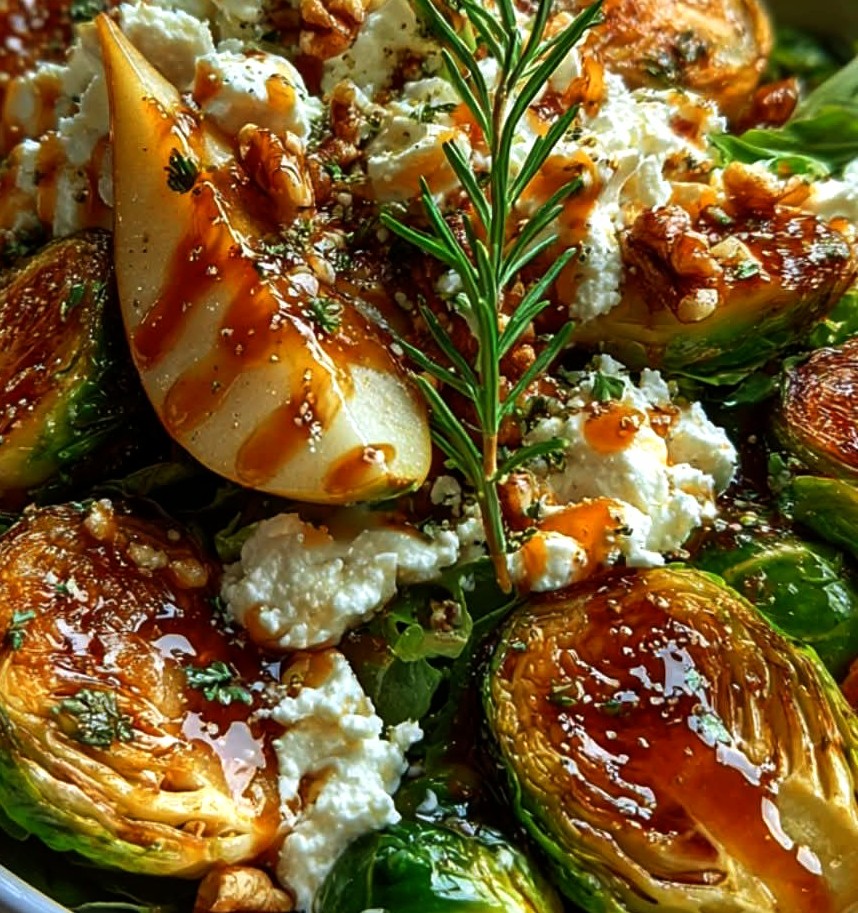 Maple-Glazed Brussels Sprouts & Pear Salad with Whipped Ricotta