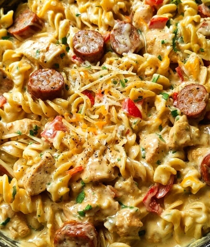 One-Pan White Cheddar Ranch Chicken & Sausage Magic Pasta