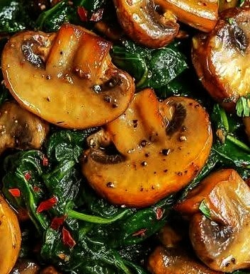 Golden Garlic Mushroom & Spinach Sauté