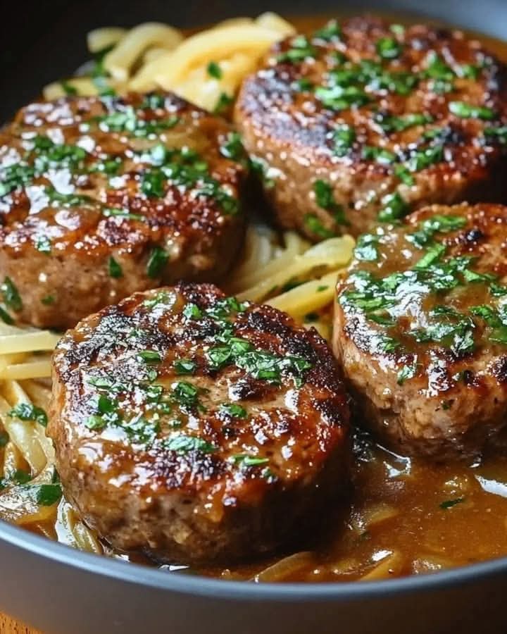 Juicy Hamburger Steaks with Rich Onion Gravy