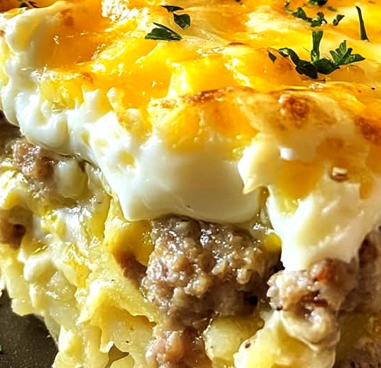 Sausage, Egg, and Cream Cheese Hashbrown Casserole