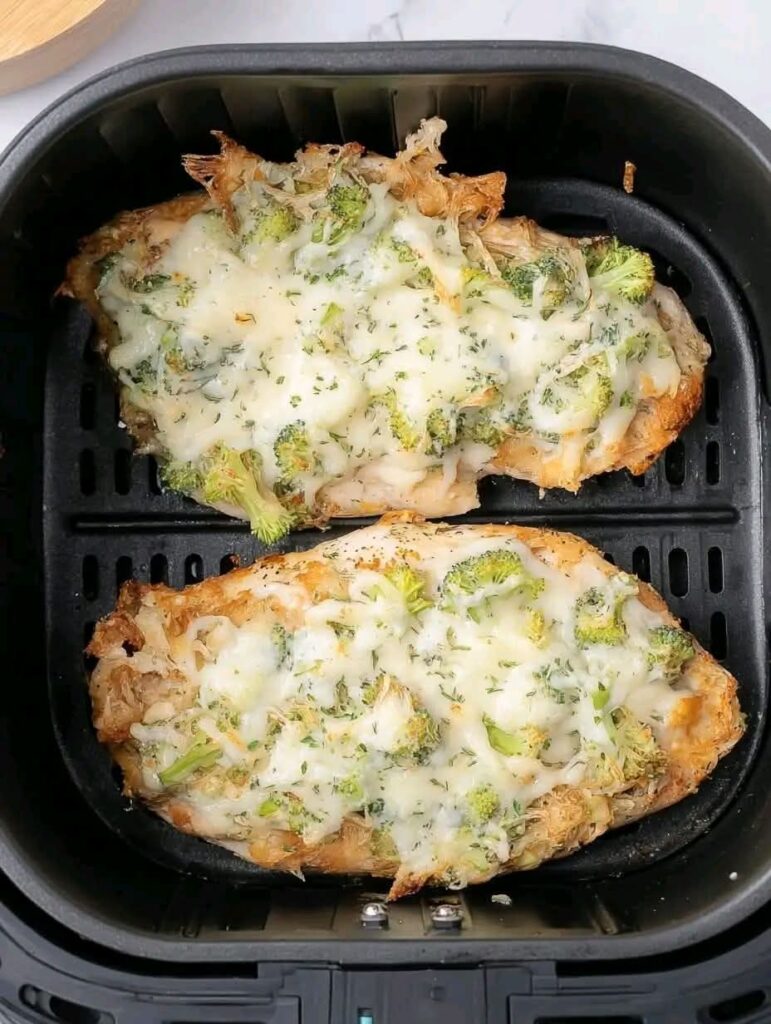 Air Fryer Broccoli and Cheese-Crusted Chicken