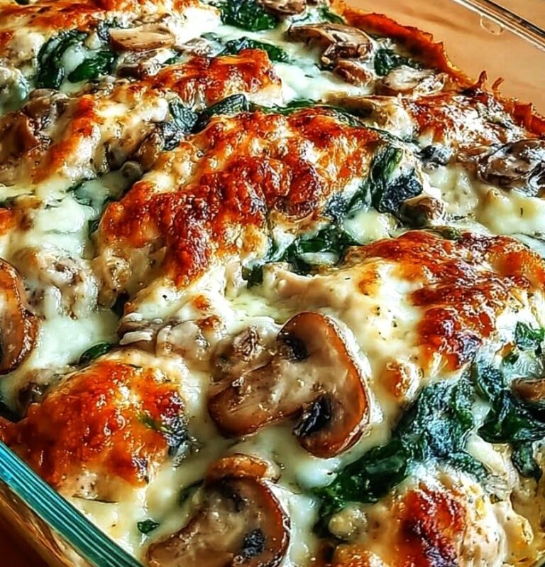 Low Carb Creamy Chicken Spinach Mushroom Bake FULL RECIPE low-carb-creamy-chicken-spinach-mushroom-bake-full-recipe