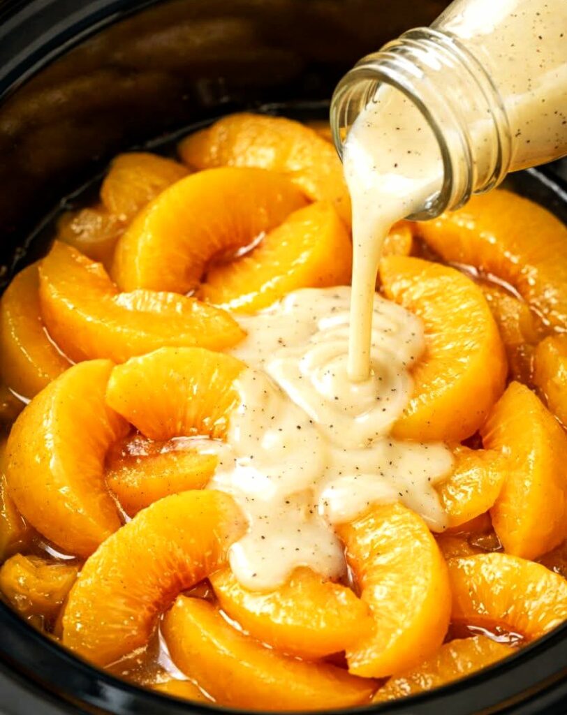3-Ingredient Slow Cooker Peach Cobbler
